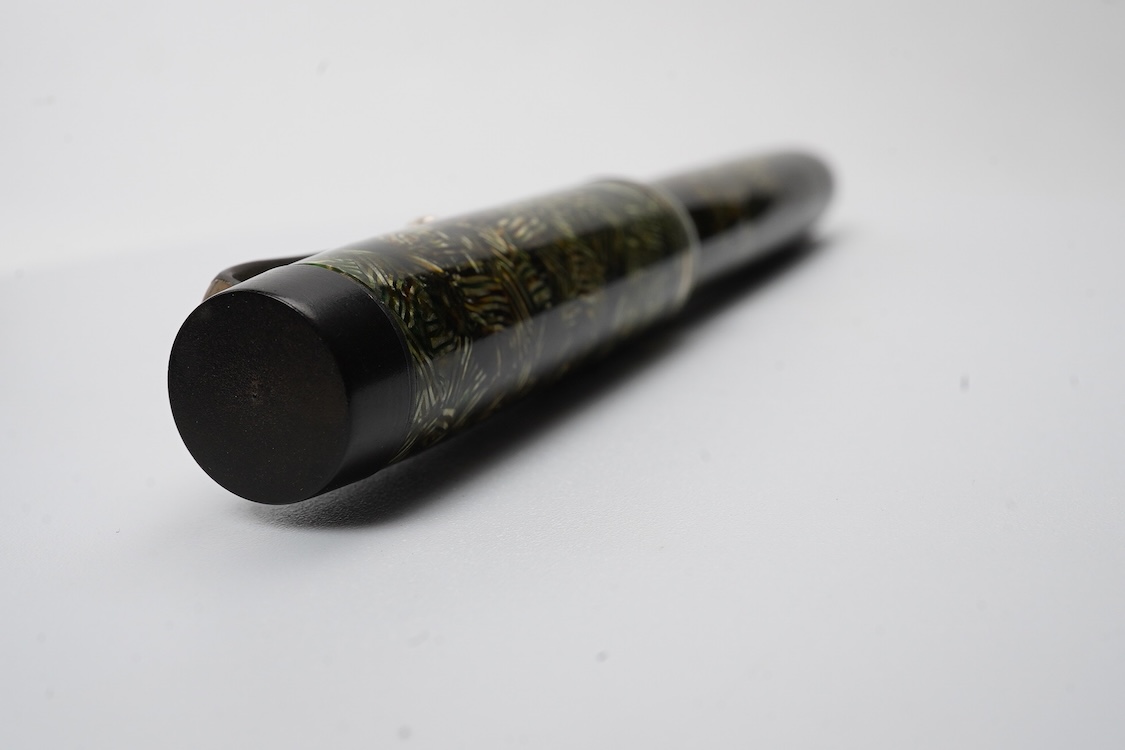 A Parker Senior UK Duofold 'green candy stripe' fountain pen with 14ct. gold 'N' nib